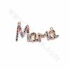Brass Cubic Zirconia Micro Pave “MaMa” Charms Connectors Size 39X18mm Hole 0.7mm 4pcs/Pack