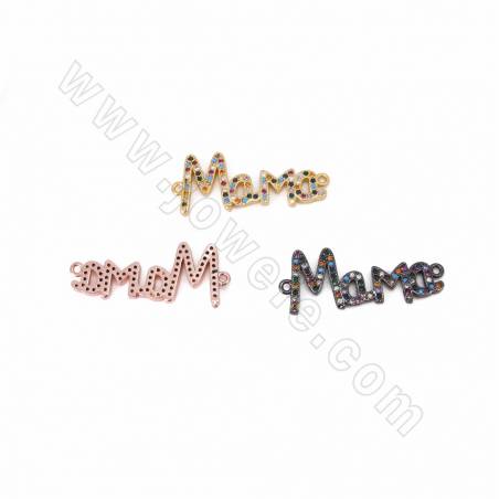 Maglie in ottone CZ, micro pave di zirconia cubica, a forma di MaMa, dimensioni 32X18 mm, foro 0,7 mm, 6 pezzi/confezione