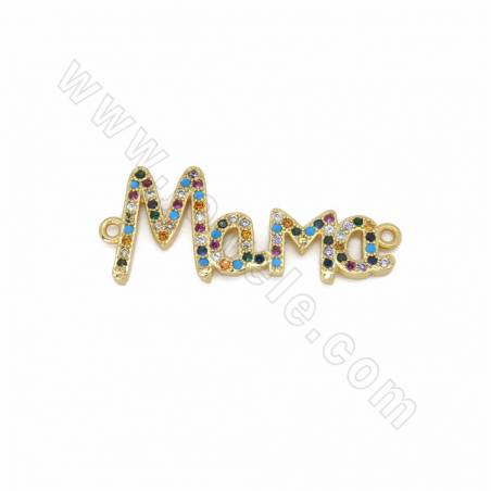 Brass Cubic Zirconia Micro Pave  “MaMa”  Charms Connectors Size 32X18mm Hole 0.7mm 6pcs/Pack