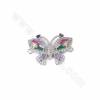Brass Butterfly Charms Connectors Cubic Zirconia Micro Pave Size 16x22mm Hole 0.7mm 6pcs/Pack