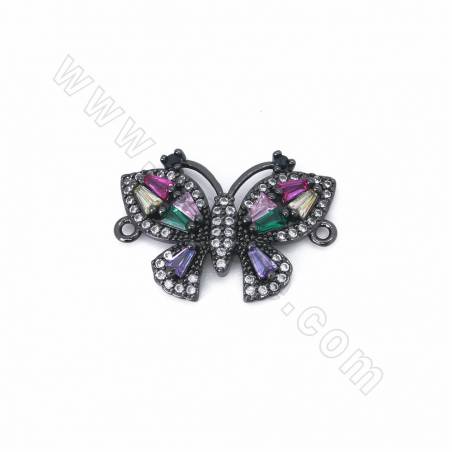Brass Butterfly Charms Connectors Cubic Zirconia Micro Pave Size 16x22mm Hole 0.7mm 6pcs/Pack
