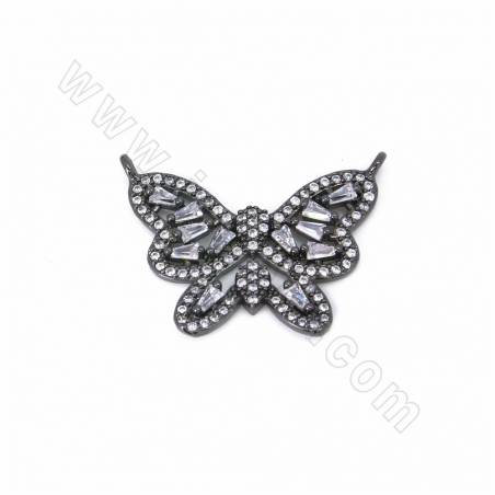 Brass Butterfly Charms Connectors Cubic Zirconia Micro Pave  Size 21x29mm Hole 0.8mm 4pcs/Pack