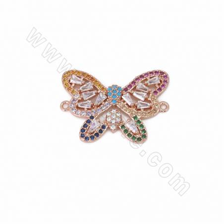 Brass Butterfly Charms Connectors Cubic Zirconia Micro Pave Size 19x26mm Hole 0.7mm 4pcs/Pack