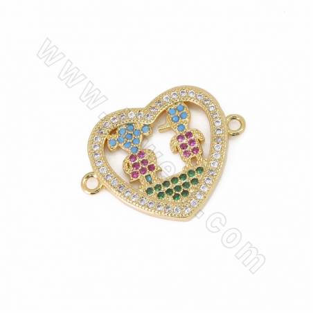 Brass Cubic Zirconia Micro Pave Heart Shape Charms Connectors  Size 19x25mm Hole 1.5mm 6 pcs/Pack