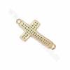 Brass Gold Plated Cross Charms Connector Cubic Zirconia Micro Pave Size 26x13mm Hole 1.5mm 6pcs/Pack