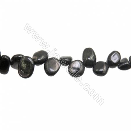 Perles Obsidienne en forme irrégulière sur fil Taille 8~13mm x9~14mm trou 1mm x1fil 15~16"