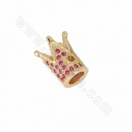 Perles en laiton CZ, Cubic Zirconia Micro Pave, Crown, taille 12x10mm, trou 1mm, 6pcs/pack, (Golden, Gun Black) plaqué