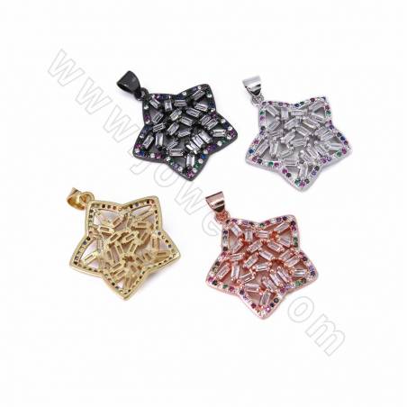 Brass Star Pendant Cubic Zirconia Micro Pave Size 29x22mm Hole 3.5x4.5mm 4pcs/Pack