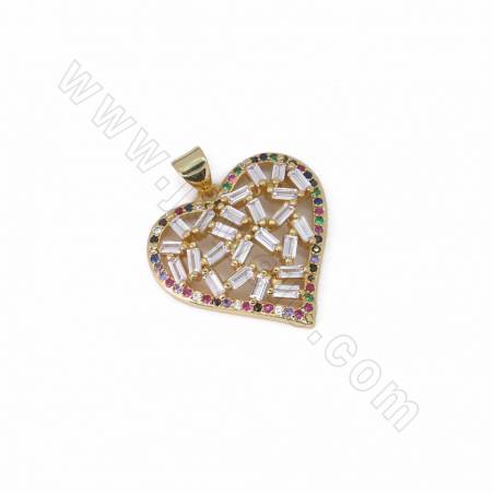 Ciondoli in ottone CZ, micro pave di zirconia cubica, cuore, dimensioni 26x24 mm, foro 4x3,5 mm, 4 pezzi/confezione