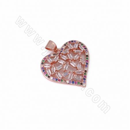 Brass Heart Shape Pendant Cubic Zirconia Micro Pave Size 26x24mm Hole 4x3.5mm 4pcs/Pack