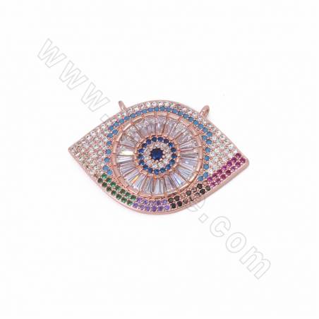 Brass Cubic Zirconia Micro Pave Evil Eyes Charms Connectors Size 33x22mm Hole 0.7mm  2pcs/Pack