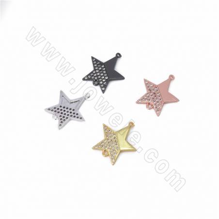 Brass Cubic Zirconia Micro Pave Star Charms Connectors Size 16x14mm Hole 0.7mm 10pcs/Pack