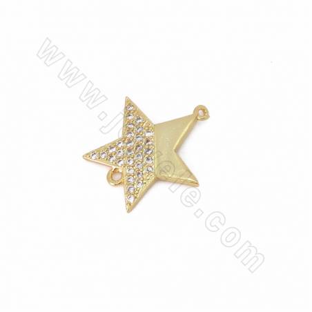 Brass Cubic Zirconia Micro Pave Star Charms Connectors Size 16x14mm Hole 0.7mm 10pcs/Pack