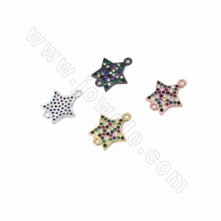 Maglie in ottone CZ, micro pave in zirconia cubica, stella, dimensioni 16x13 mm, foro 1 mm, 10 pezzi/confezione