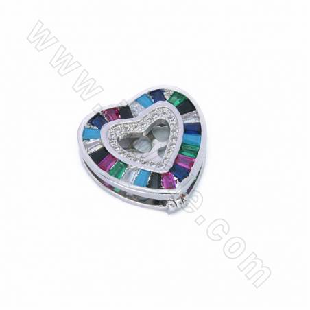 Brass Heart Shape Slide Charms Micro Pave Cubic Zirconia Size 20x19mm Hole 10x2mm 2pcs/Pack