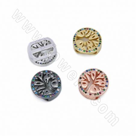 Brass Lucky Tree Slide Charms Micro Pave Cubic Zirconia Size 14mm Hole 10x2mm 8pcs/Pack