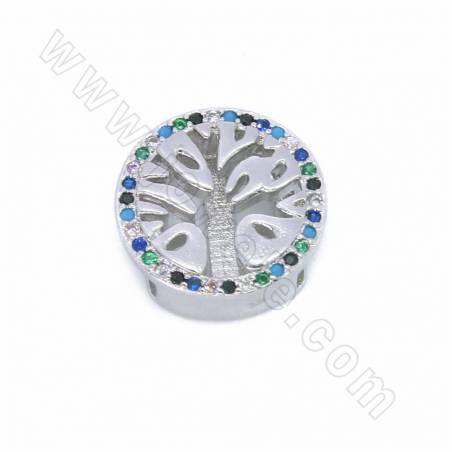 Breloques en laiton avec micro-perles de zirconium cubique, motif arbre de la chance, taille 14 mm, trou 10x2 mm, 8 pièces par p