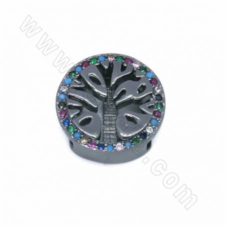 Breloques en laiton avec micro-perles de zirconium cubique, motif arbre de la chance, taille 14 mm, trou 10x2 mm, 8 pièces par p