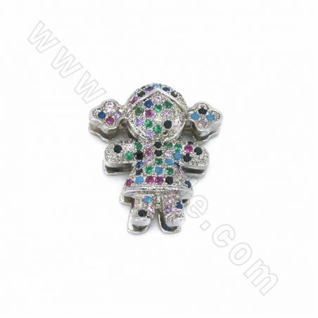 Brass Girl Slide Charms Micro Pave Cubic Zirconia Size 19x16mm Hole 14x1.5mm 4pcs/Pack