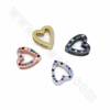 Brass Heart Shape  Slide Charms Micro Pave Cubic Zirconia Size 14x13mm Hole 11x2mm 8pcs/Pack