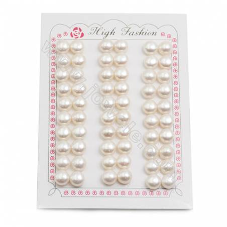 Fresh Water AAA Grade Half-Drilled Pearl Beads, Flat Back, Diameter 8.5~9mm, Hole 1mm, 60pcs/card