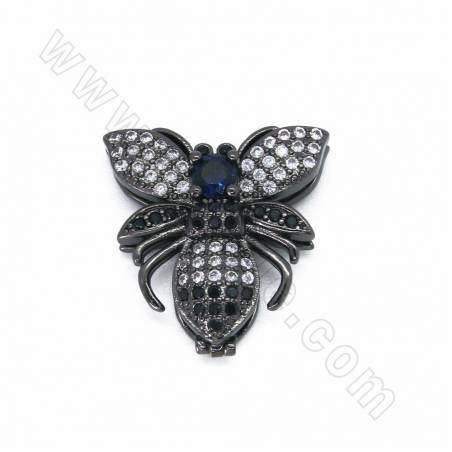 Brass Honey Bee Slide Charms Micro Pave Cubic Zirconia Size 21x20mm Hole 10x1.5mm 6pcs/Pack