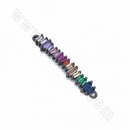 Brass Micro Pave Cubic Zirconia Charms Connectors  Size 36x6mm Hole 0.8mm 4pcs/Pack