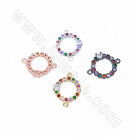 Brass Micro Pave Cubic Zirconia Circle Charms Connectors  Size 23x18mm Hole 1.5mm 10pcs/Pack