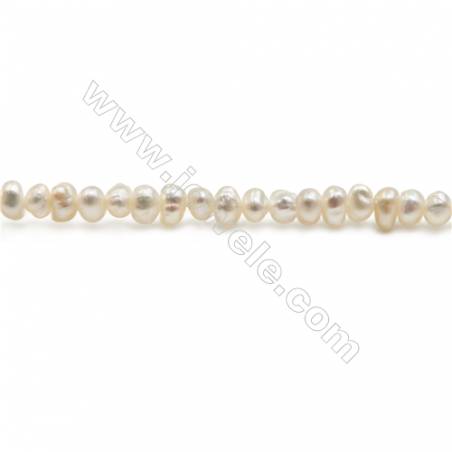 Granos de agua dulce perla   oval   natural  blanca  Tamaño 3~3 mm  Agujero :0.5mm x 1tira  15~16  "