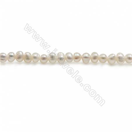 Natürliche weiße ovale Perlenkette Durchmesser des Loch 0 5mm  4mm x 1 Strang 15~16"