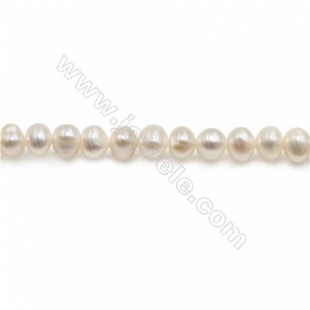 Perles de culture naturelles  perles d'eau douce ovale  blanche sur fil  5~6mm  trou 0.5mm x1 fil 15~16"