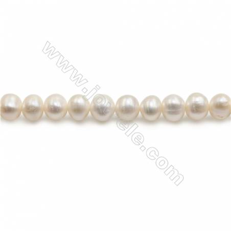 Perles de culture naturelles  perles d'eau douce ovale  blanche  sur fil  6~7mm  trou 0.6mm x1 fil 15~16"