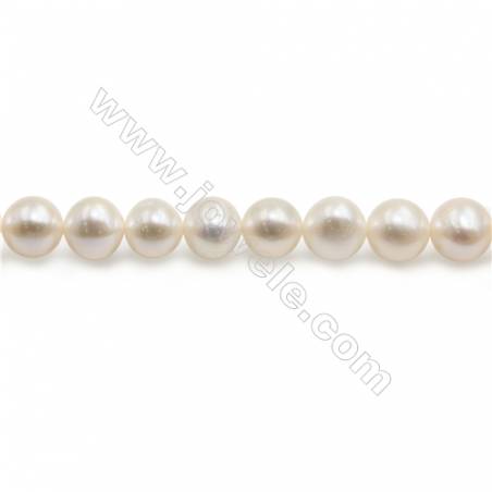 Perles de culture naturelles  perles d'eau douce ovale  blanche sur fil  7~8mm  trou 0.6mm x1 fil 15~16"