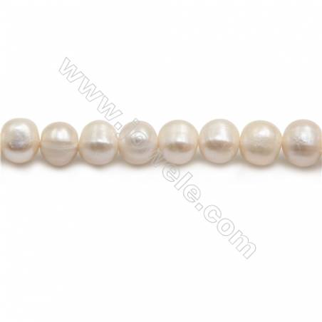 Perles de culture naturelles  perles d'eau douce ovale  blanche sur fil  8~9mm  trou 0.7mm x1 fil 15~16"