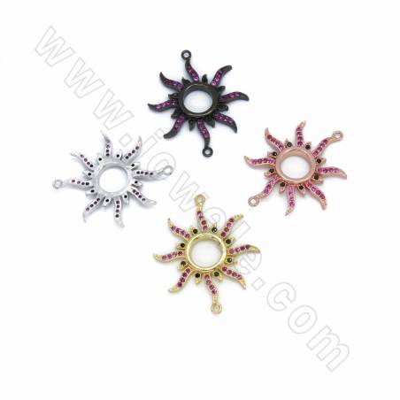 Maglie in ottone con zirconi micropave, sole, dimensioni 30x24 mm, foro 0,8 mm, 6 pezzi/confezione