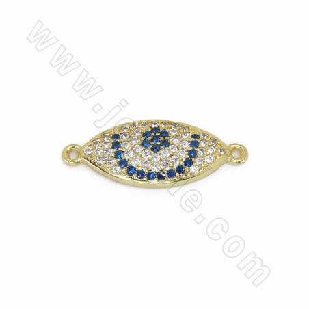 Brass Micro Pave Cubic Zirconia Eyes Charms Connectors Size 21x8mm Hole 0.6mm 6pcs/Pack