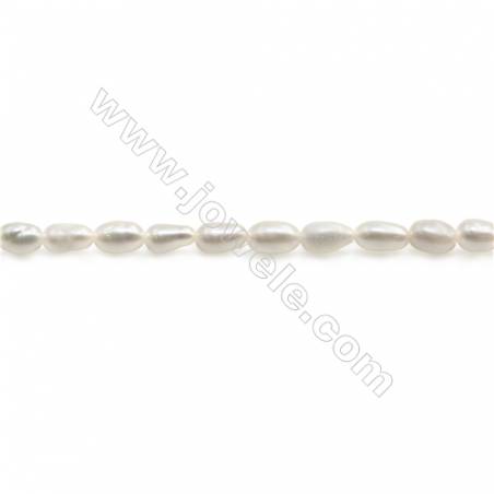 Perles de culture naturelles  perles d'eau douce ovale  blanche sur fil  3~4mm  trou 0.5mm x1 fil 15~16"