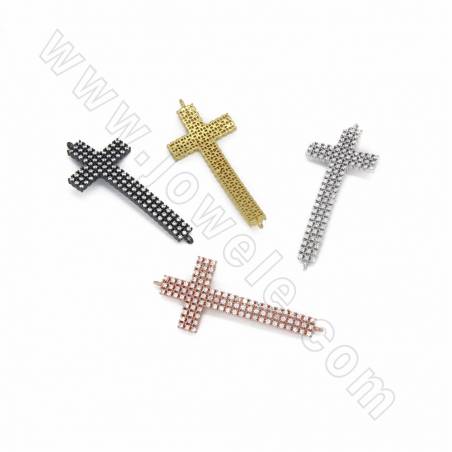 Liens en laiton micro-pavé en zircon cubique, croix, taille 46x20mm, trou 0.7mm, 4pcs/pack