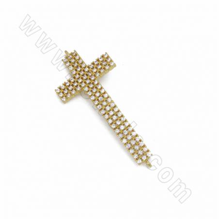 銅製品連接器（鑲鋯石） 十字架 尺寸46x20毫米 孔徑0.7毫米 4個/包 銅鍍金色 白金色 玫瑰金 槍黑色