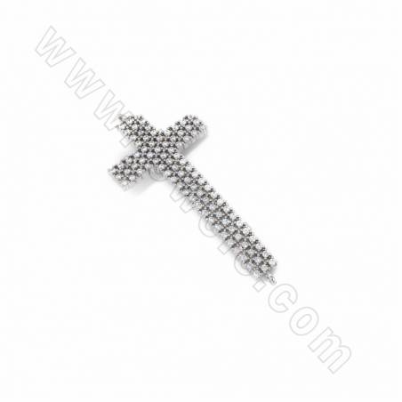 Liens en laiton micro-pavé en zircon cubique, croix, taille 46x20mm, trou 0.7mm, 4pcs/pack