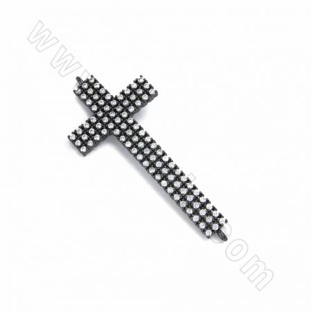 Messing Micro Pave Zirkonia Glieder, Kreuz, Größe 46x20mm, Loch 0,7mm, 4 Stück / Packung
