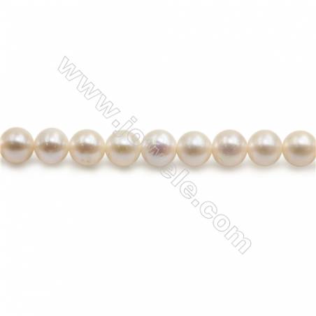 Perles de culture naturelles  perles d'eau douce ronde  blanche sur fil  6mm de diamètre  trou 0.8mm x1 fil 15~16"