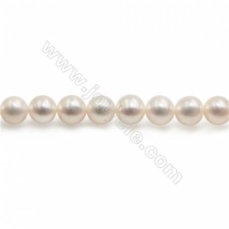 Perles de culture naturelles  perles d'eau douce ronde  blanche ou noire sur fil  7~8mm  trou 0.8mm x1 fil 15~16"