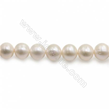 Perles de culture naturelles  perles d'eau douce ovale  blanche sur fil  10~11mm  trou 0.8mm x1 fil 15~16"