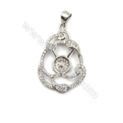 925 sterling silver platinum plated zircon pendant, 19x29mm, x 5 pcs, tray  8mm, needle 0.7mm
