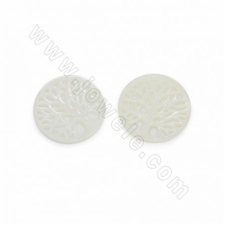 Tree of Life White Mother-of-Pearl Shell Charm Diameter 30mm 2pcs/Pack