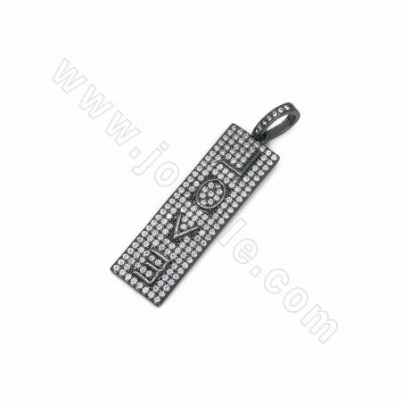 Pendentifs en zirconium cubique micro-pavé en laiton, Rectangle avec motif LOVE, Taille 48x11mm, Trou 6x6.5mm, 2pcs/pack