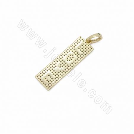 Brass Rectangle LOVE Pendant Charms Micro Pave CZ Size 48x11mm Hole 6x6.5mm 2pcs/Pack