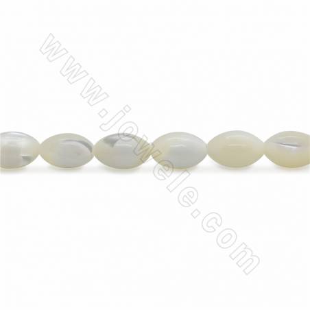 Fil de perles ovales en nacre blanche, Taille 6x9 mm, trou 0.8 mm, environ 44 perles / fil 15~16"