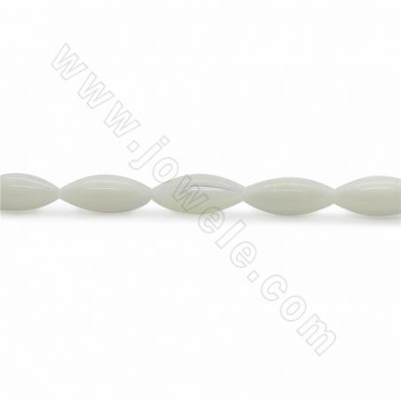 Collier de perles de nacre blanche de forme ovale, Taille 5x8 mm, Trou 0.8 mm, environ 50 perles / collier 15 ~ 16 ''